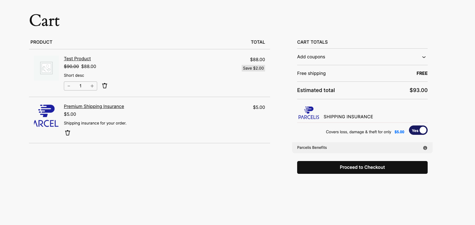 Insurance widget in the cart