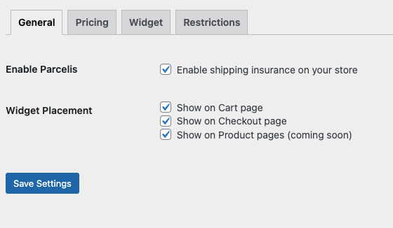 Admin settings page