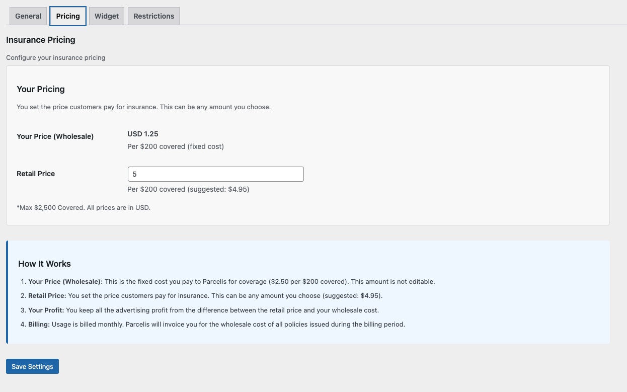 Pricing configuration