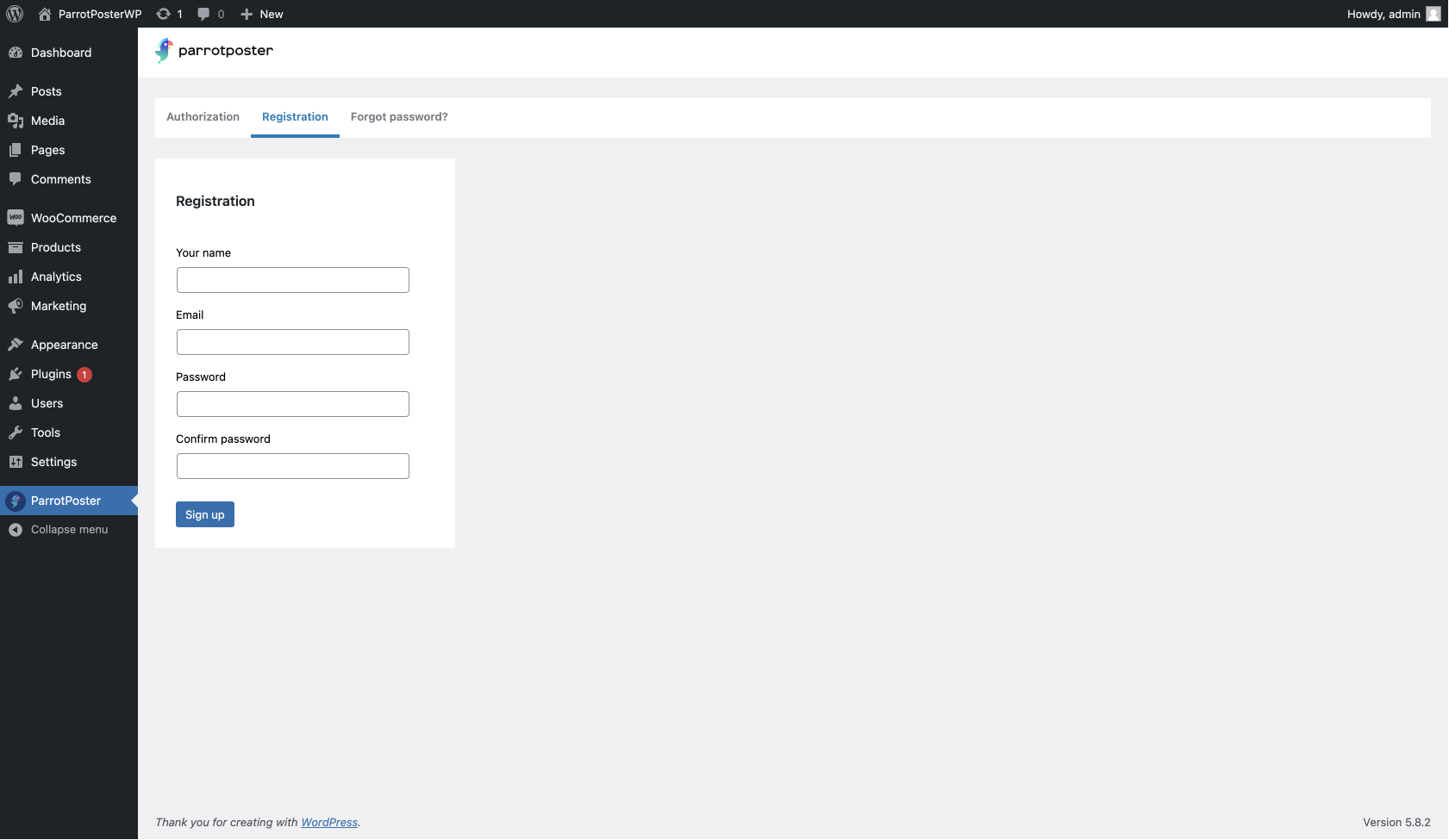 Sign up for the plugin