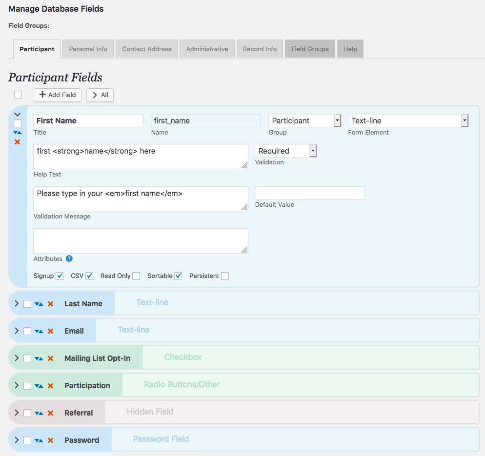 Participants Database