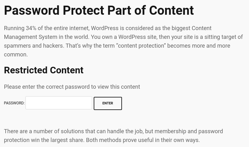 <p>This is what your post will look like after it is published. Visitors have to enter "password1" or "password2" to access the protected content.</p>