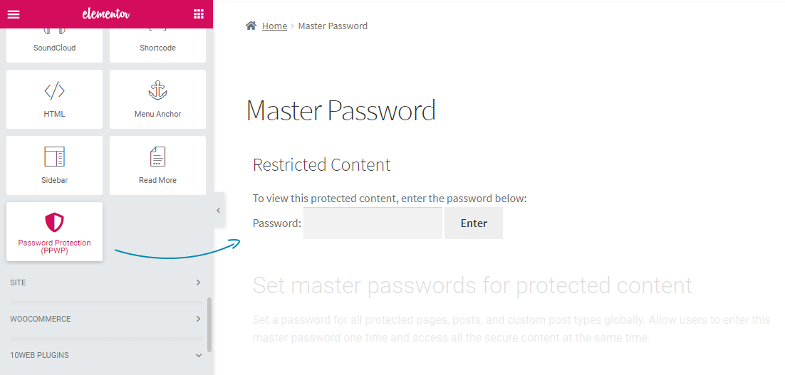 <p>Type "Password Protection (PPWP)" in the search field to find our built-in element in Elementor.</p>