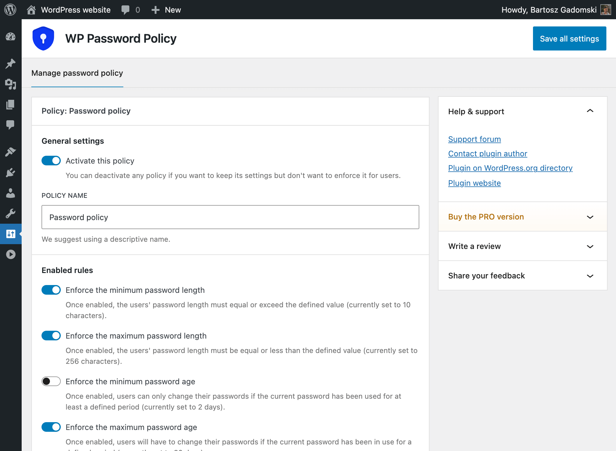 Password policy configuration overview.