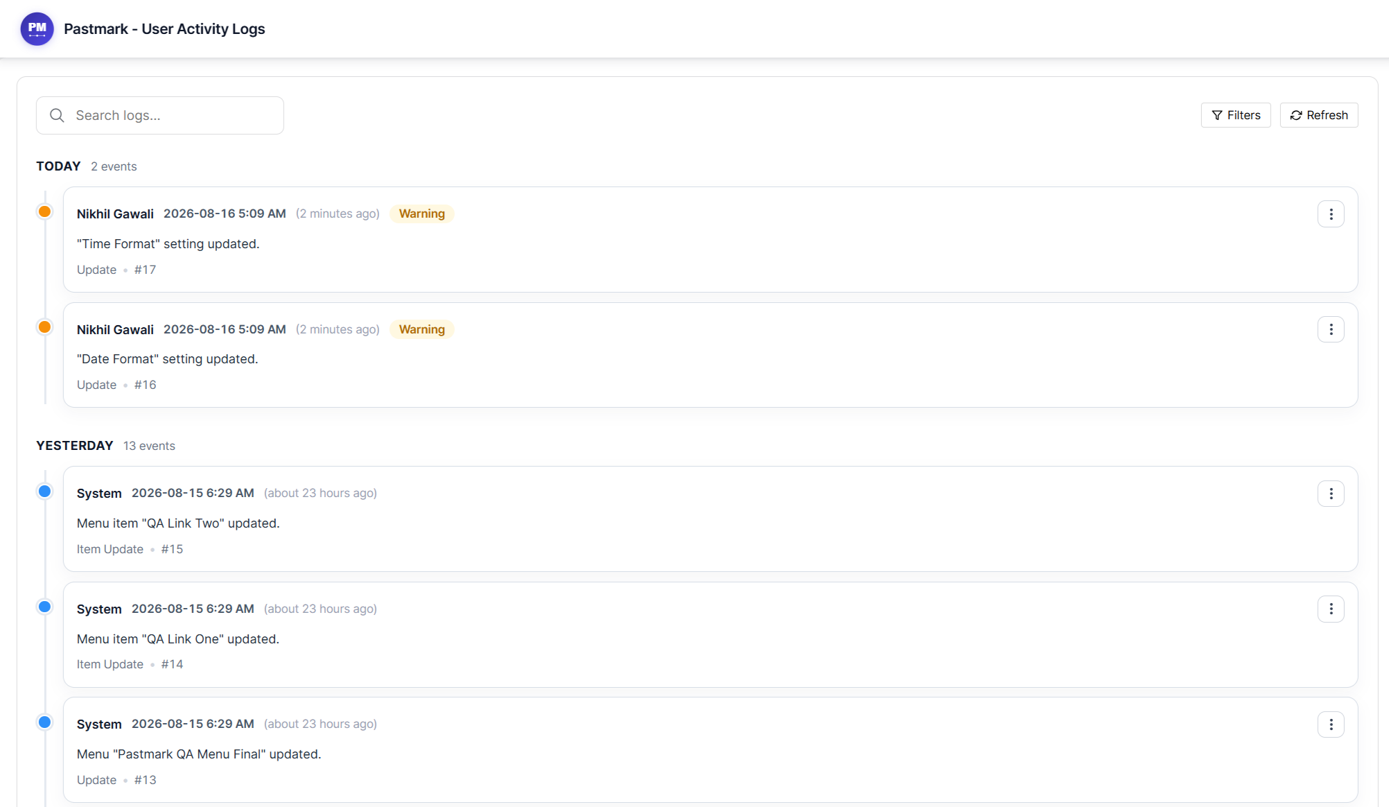 Activity Logs
