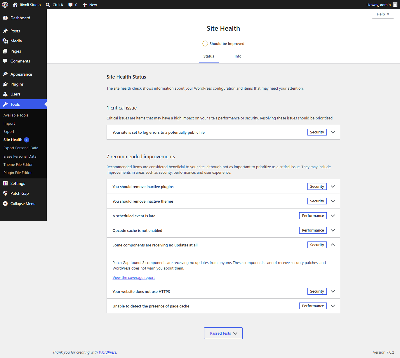 Site Health integration