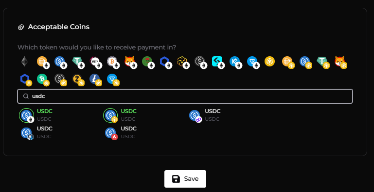 Paycoinly Dashboard (coin selection)