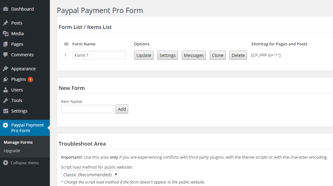 PayPal Pro Forms List