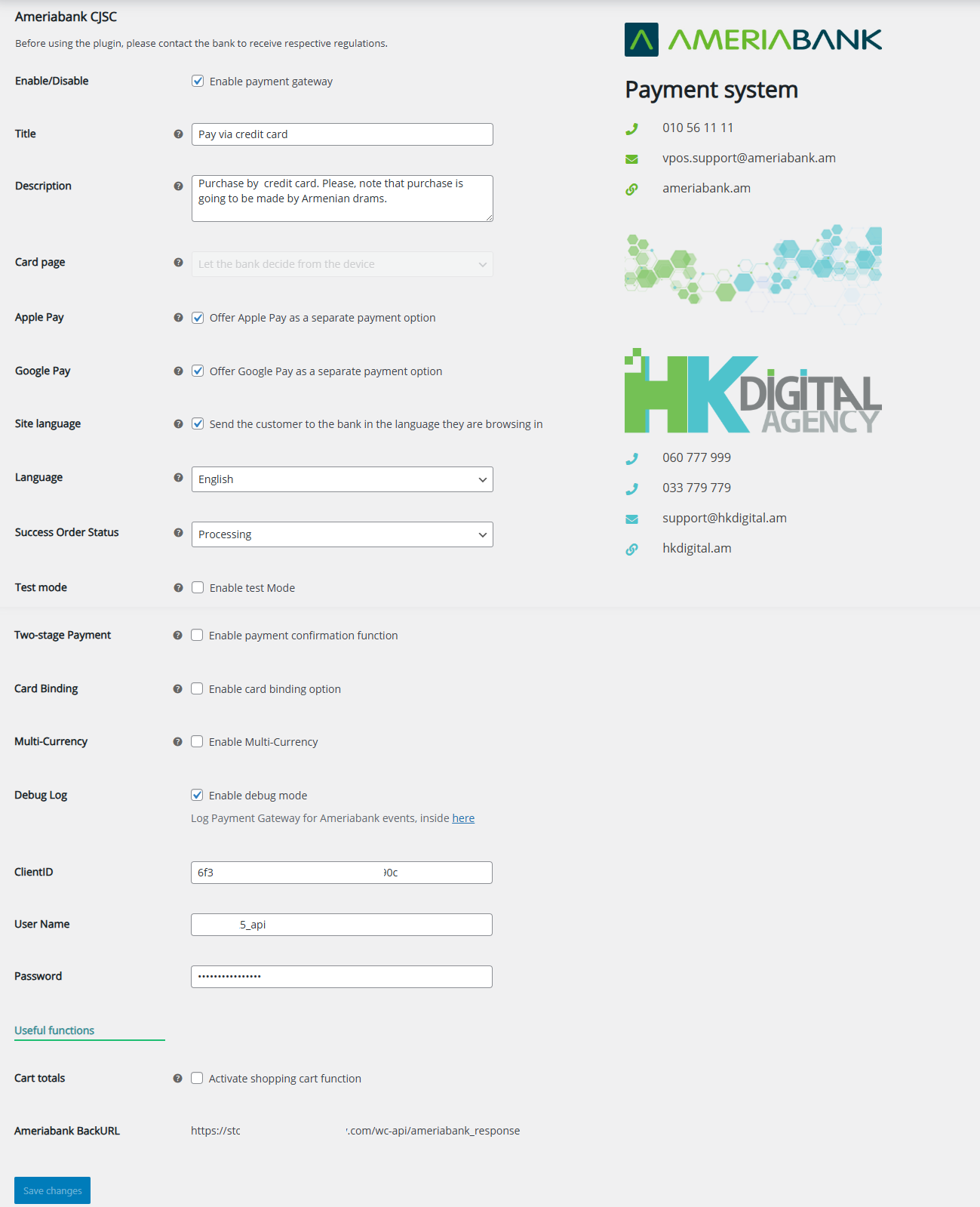 The payment method settings, under WooCommerce → Settings → Payments
