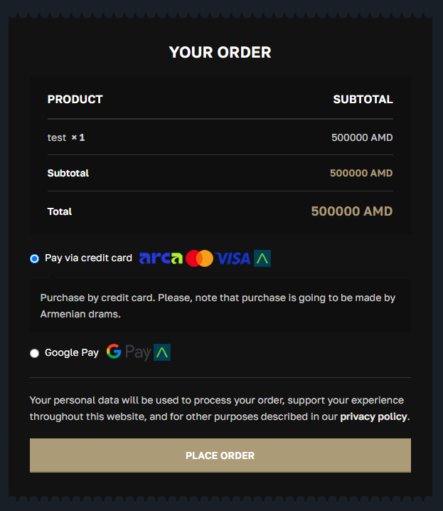 The payment options as customers see them at the checkout