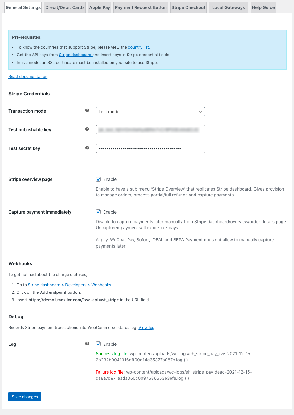 Stripe General Settings