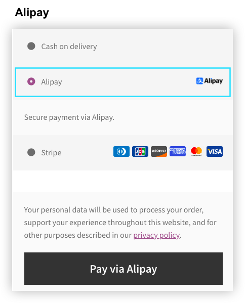 Stripe Alipay Checkout