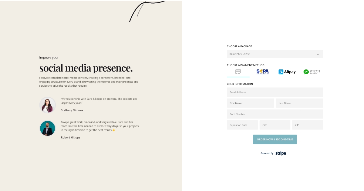 Modelo Payment Page para freelancers