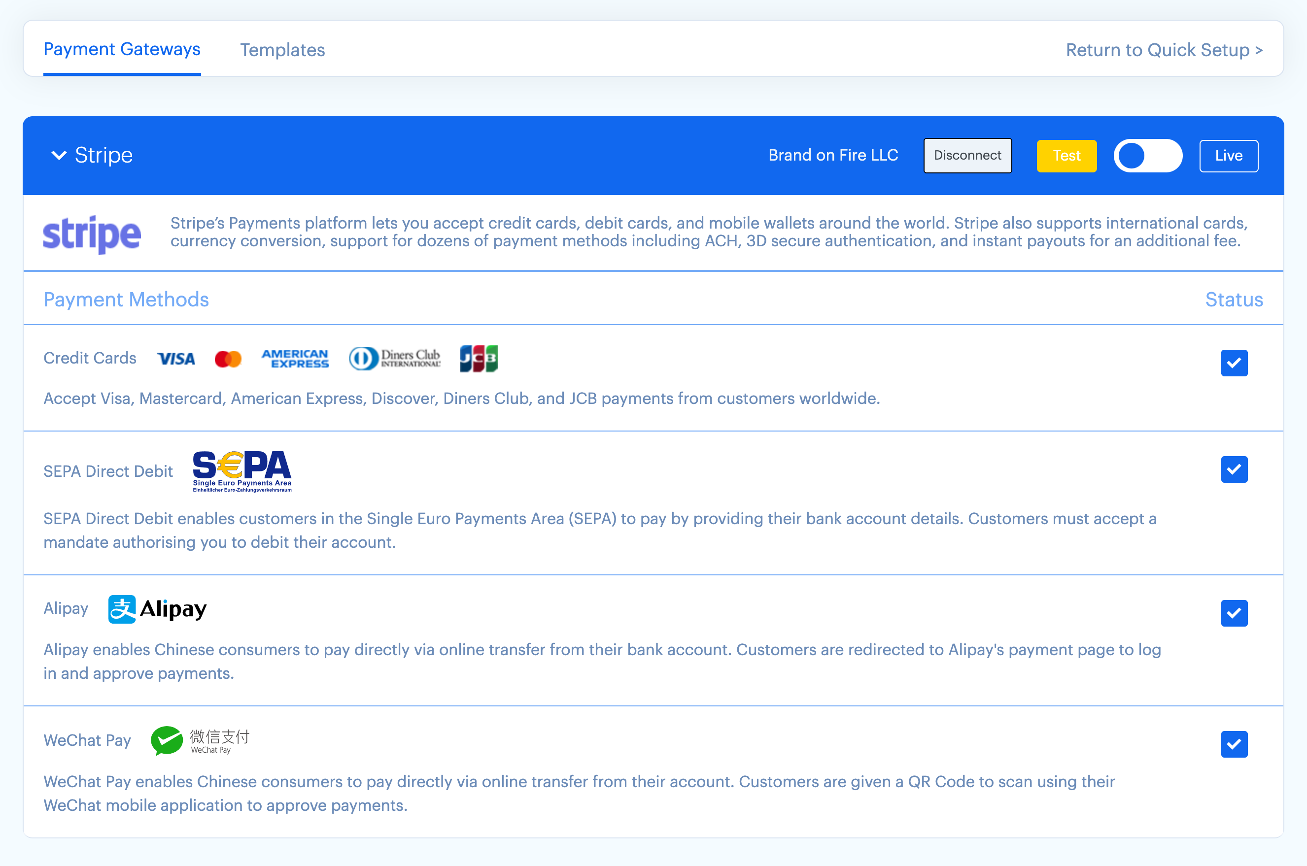 Payment Gateway Settings