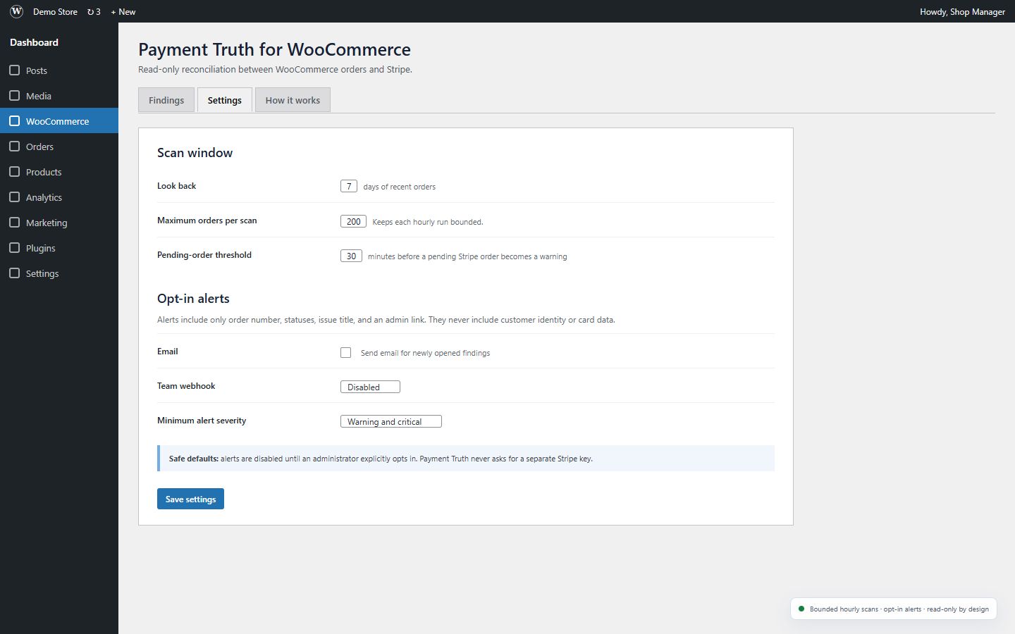 Bounded scan and opt-in alert settings.