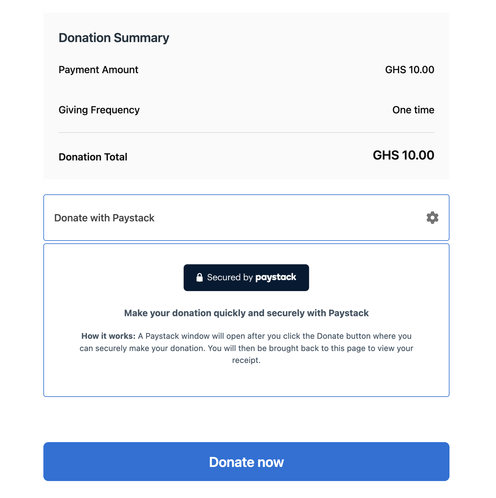 Donation form with Paystack payment option