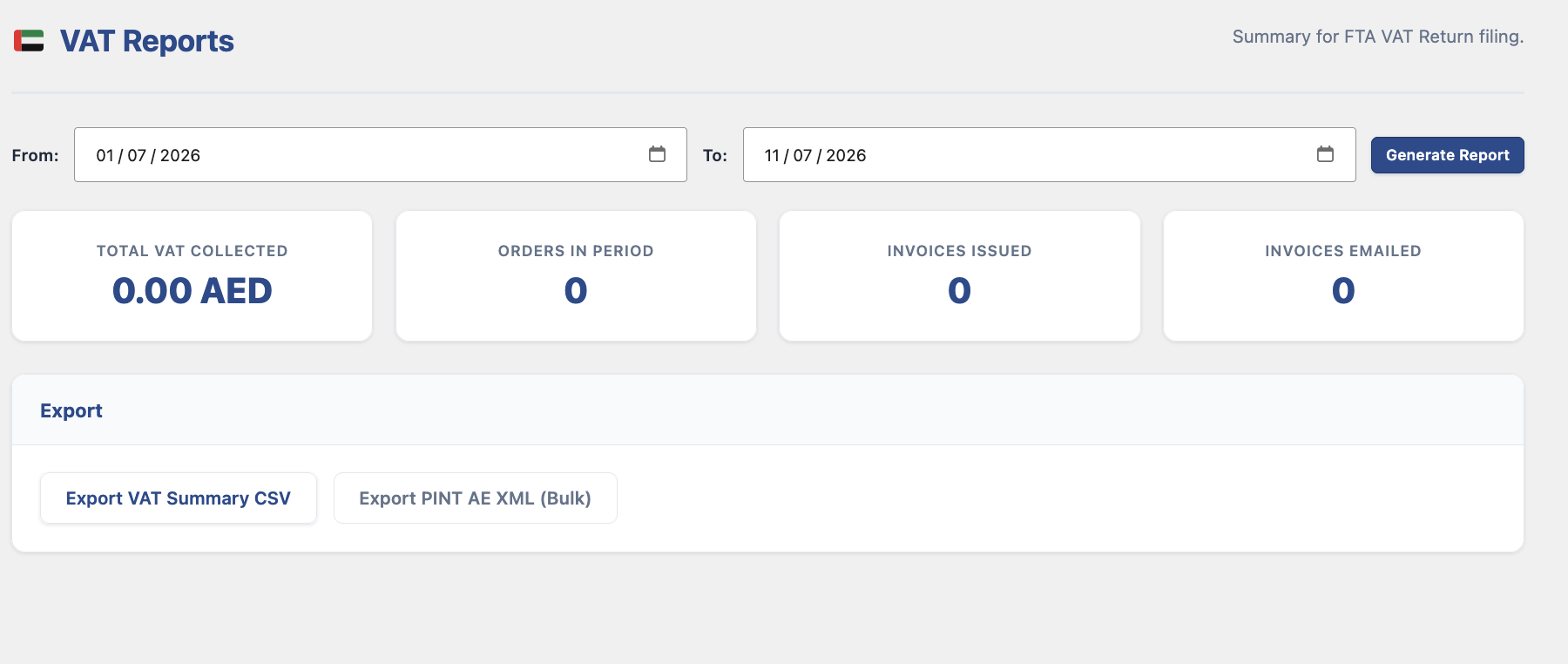 VAT Reporting Page