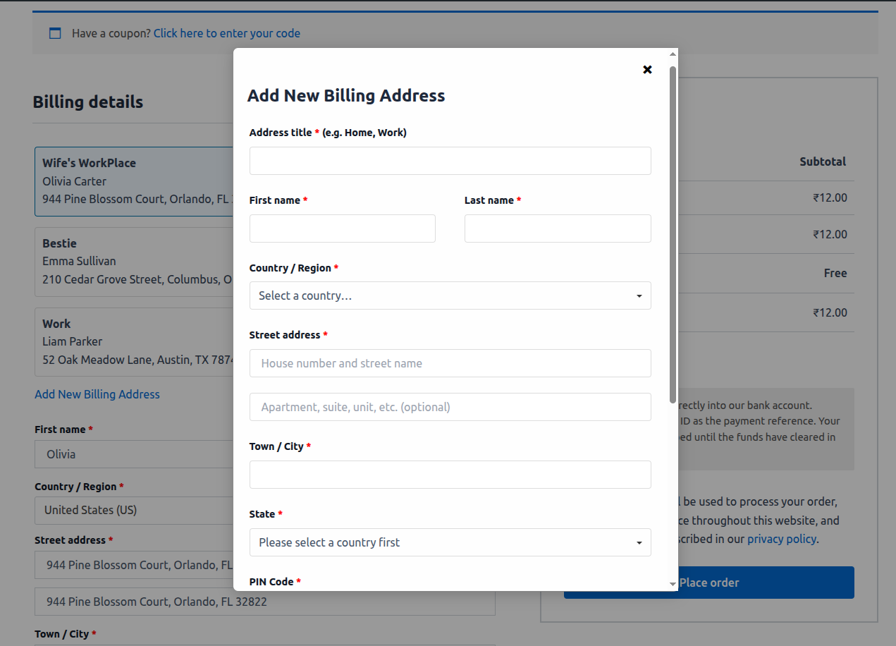 PC User Address Manager for WooCommerce