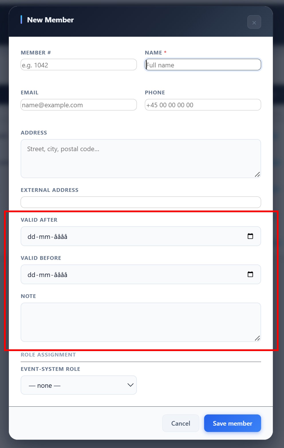 Create member with more fields added