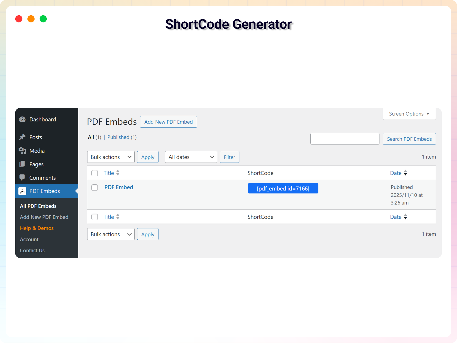 PDF Embed Block - ShortCode
