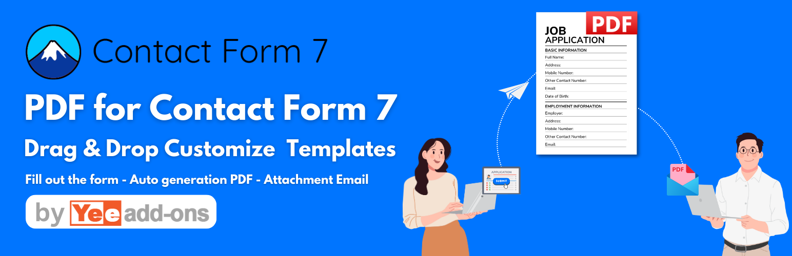 WordPress 外掛 PDF for Contact Form 7 + Drag and Drop Template Builder 的封面圖片。