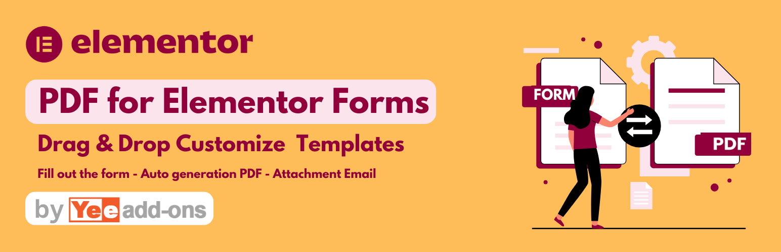 WordPress 外掛 PDF for Elementor Forms + Drag And Drop Template Builder 的封面圖片。