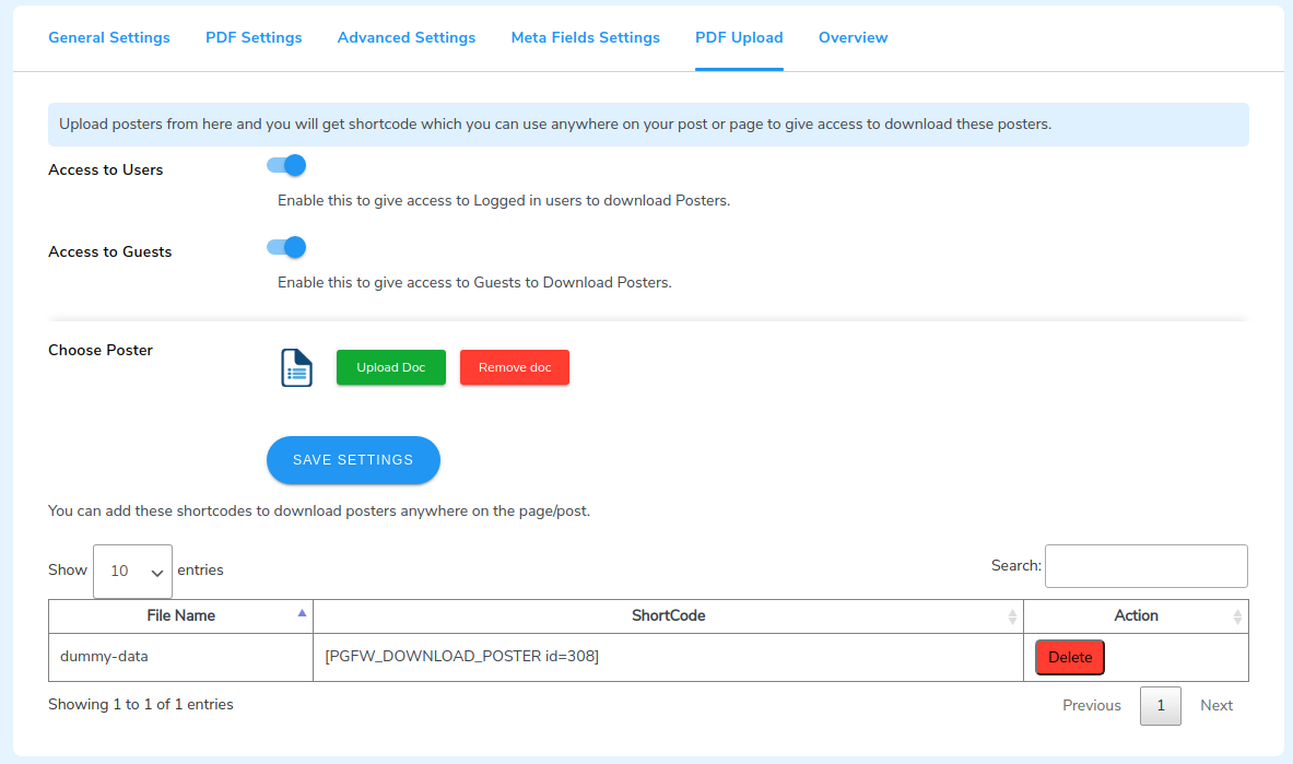 PDF Upload setting