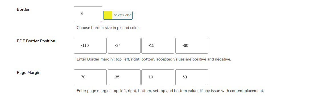 PDF Border setting