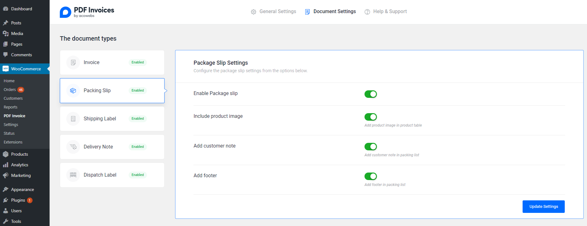 Packing Slip Settings