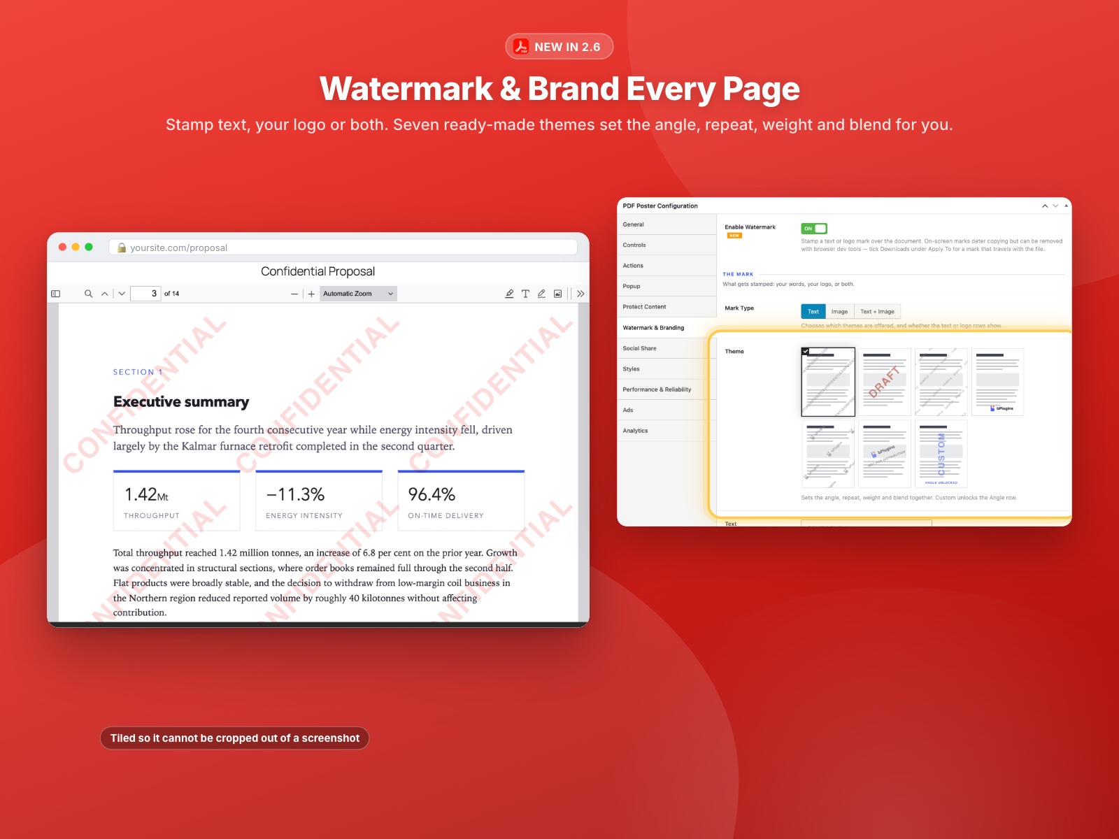 Watermark & Branding - stamp text, your logo or both over every page, with seven ready-made themes.