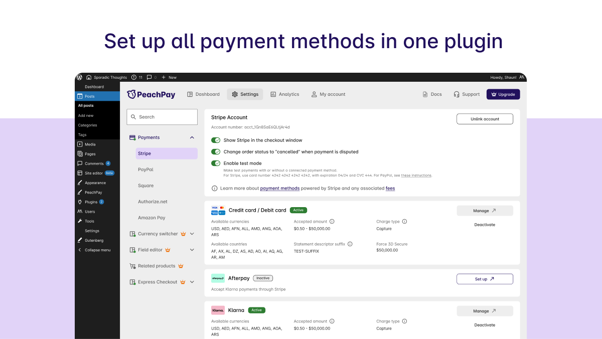 PeachPay — Payments &amp; Express Checkout for WooCommerce (supports Stripe, PayPal, Square, Authorize.net)