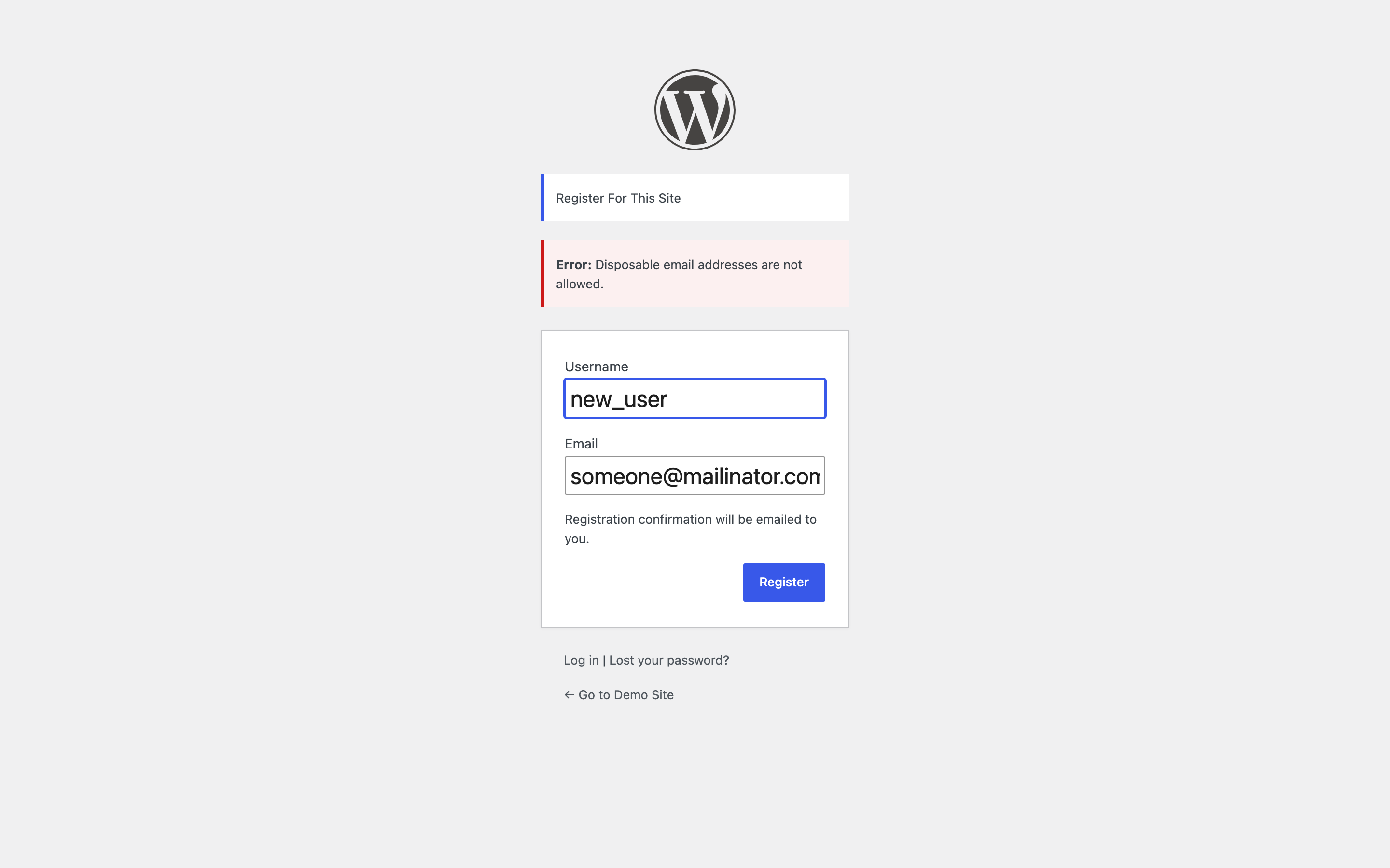 A blocked registration attempt.
