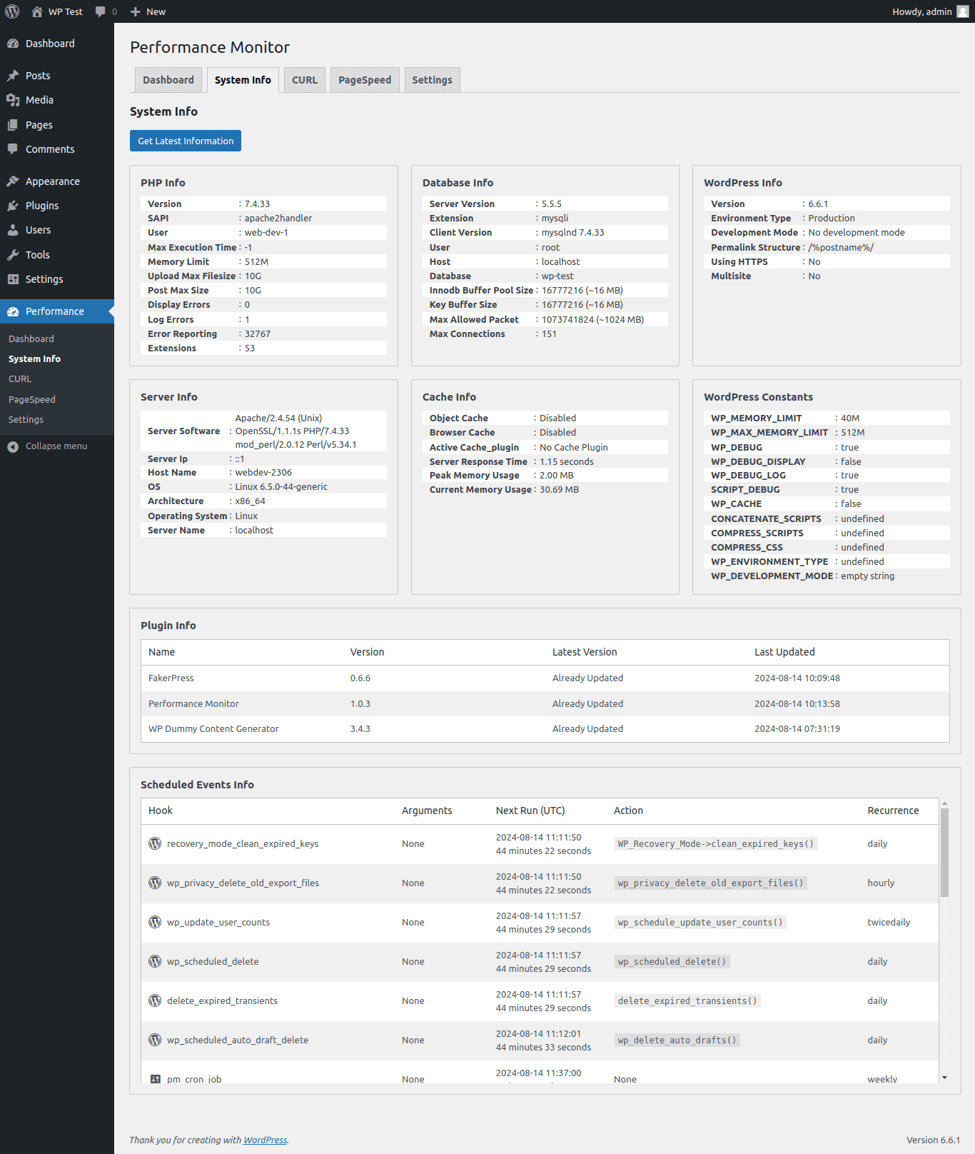 cURL Performance Monitor: Detailed information about assests being used on different pages.