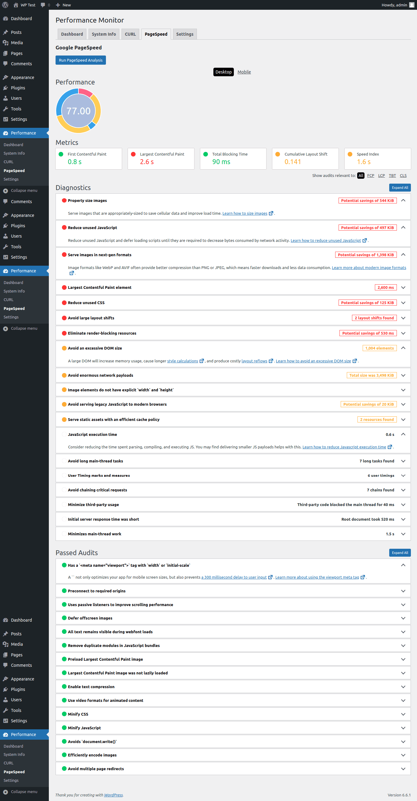 Settings Performance Monitor: Customize plugin settings and performance monitoring options.