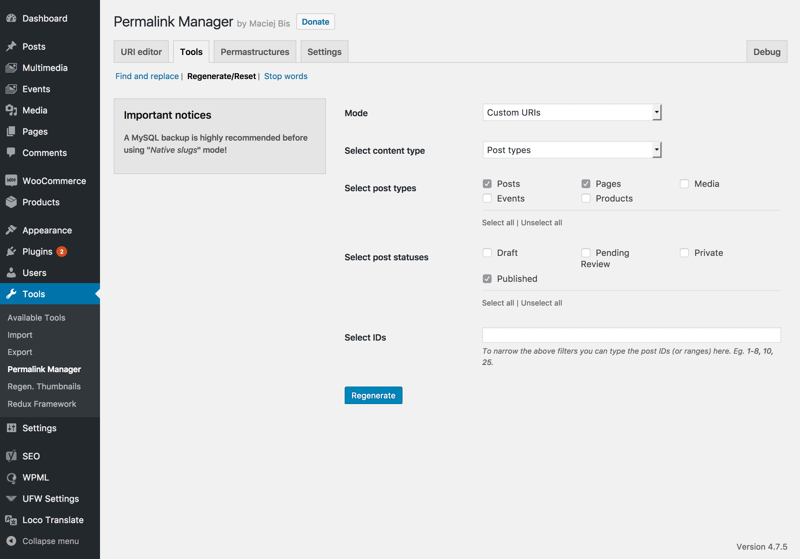 "Regenerate/Reset" tool.