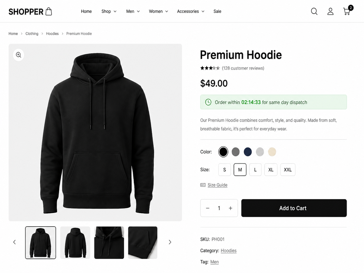 WooCommerce product page — urgency timer on sale products