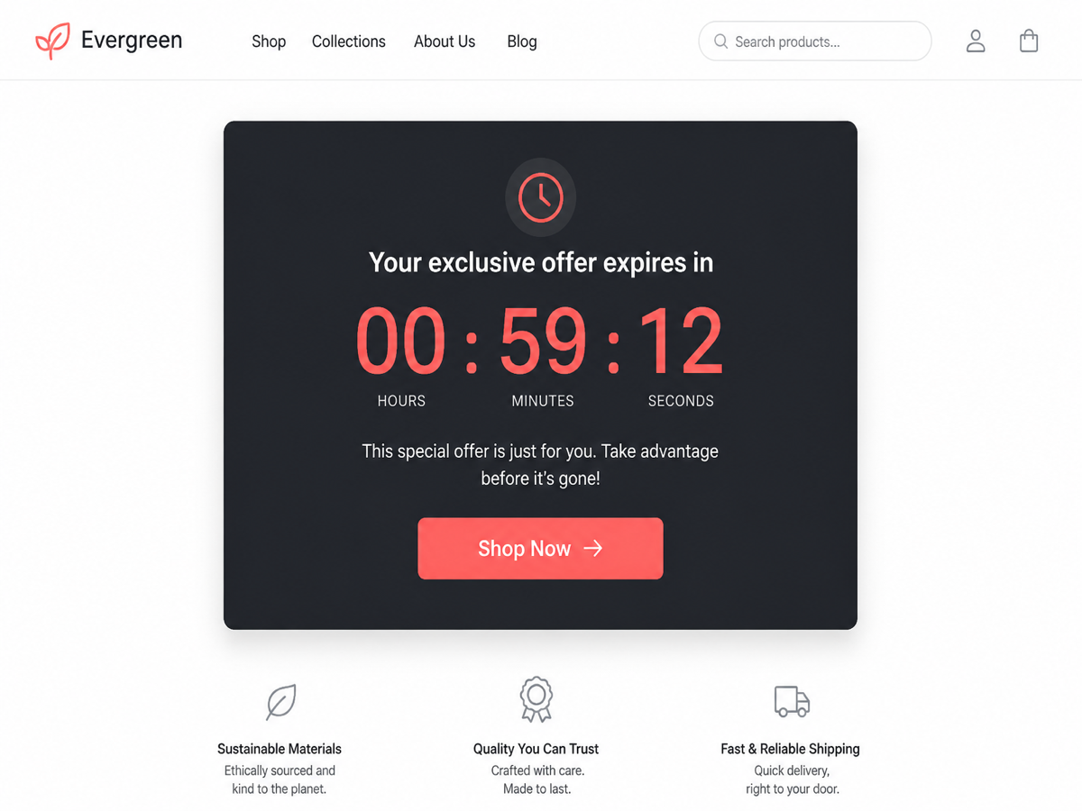 Evergreen timer — per-visitor countdown with auto-restart