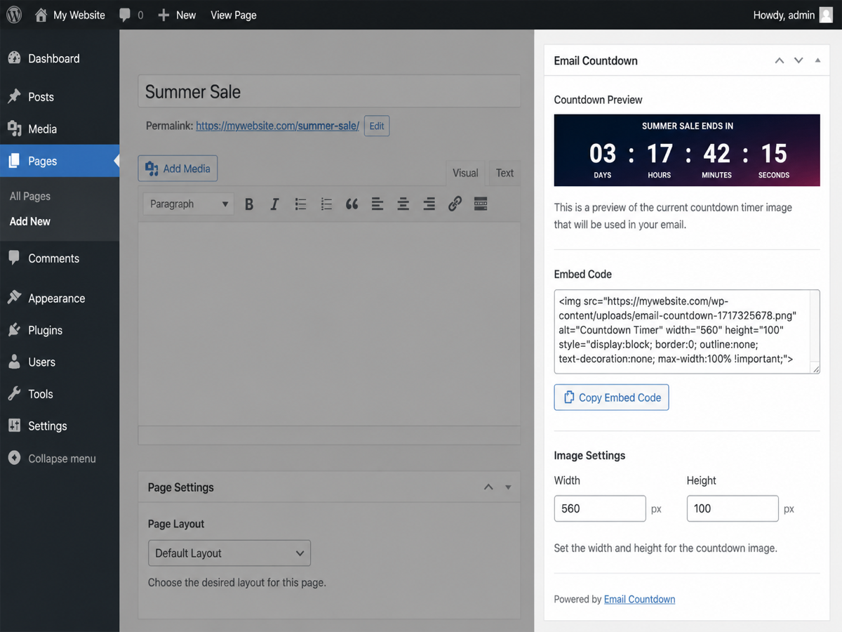 Email countdown — dynamic PNG embed for Mailchimp, Klaviyo, and more