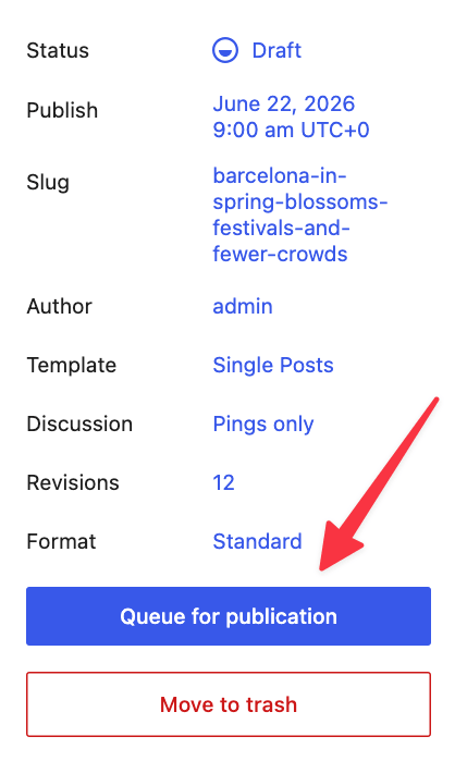 The main post scheduling section when editing a post