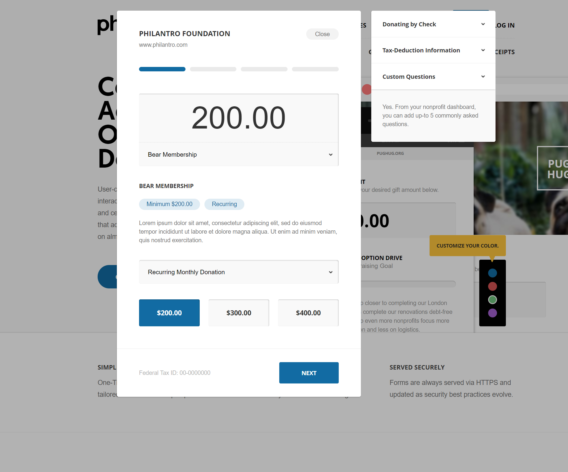 Modal online donation form.