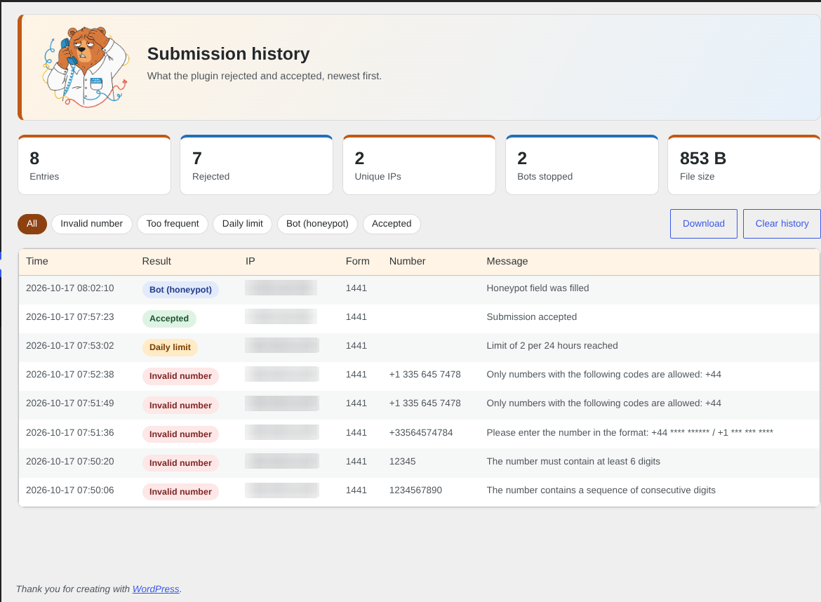 History of rejected and accepted submissions.