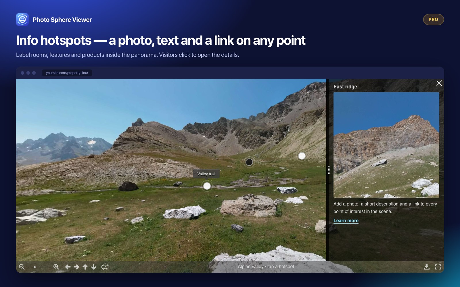 360° video player with playback controls