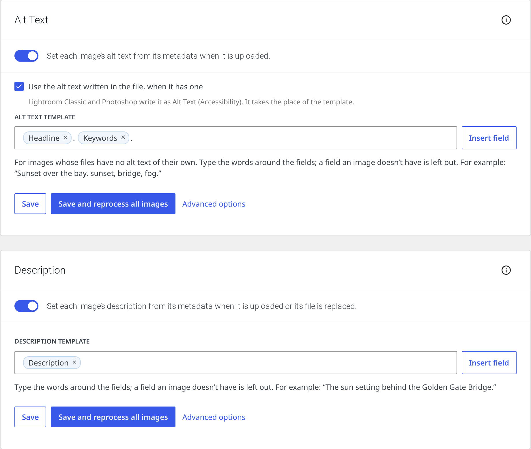 Alt text and descriptions from the photos' metadata