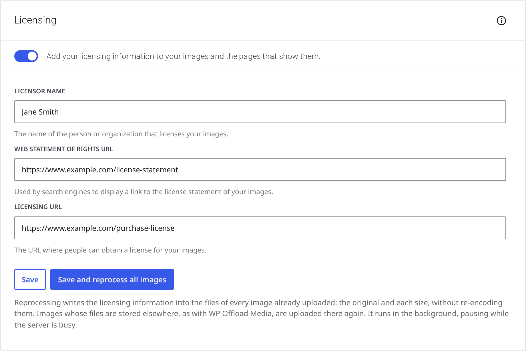 Licensing metadata embedded into images
