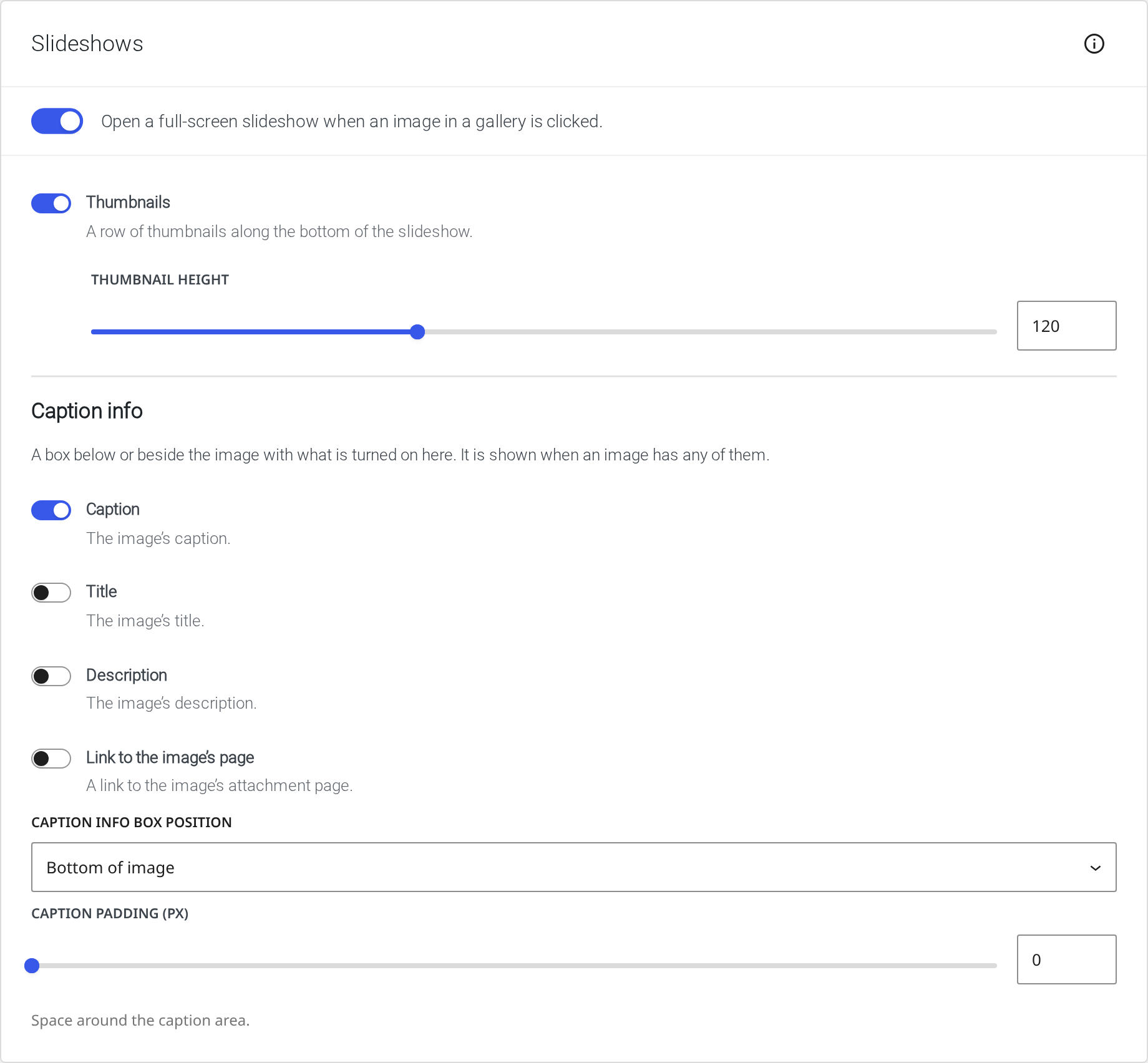 Slideshow settings