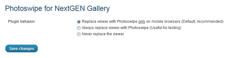 Plugin options - Choose when Photoswipe should be applied.