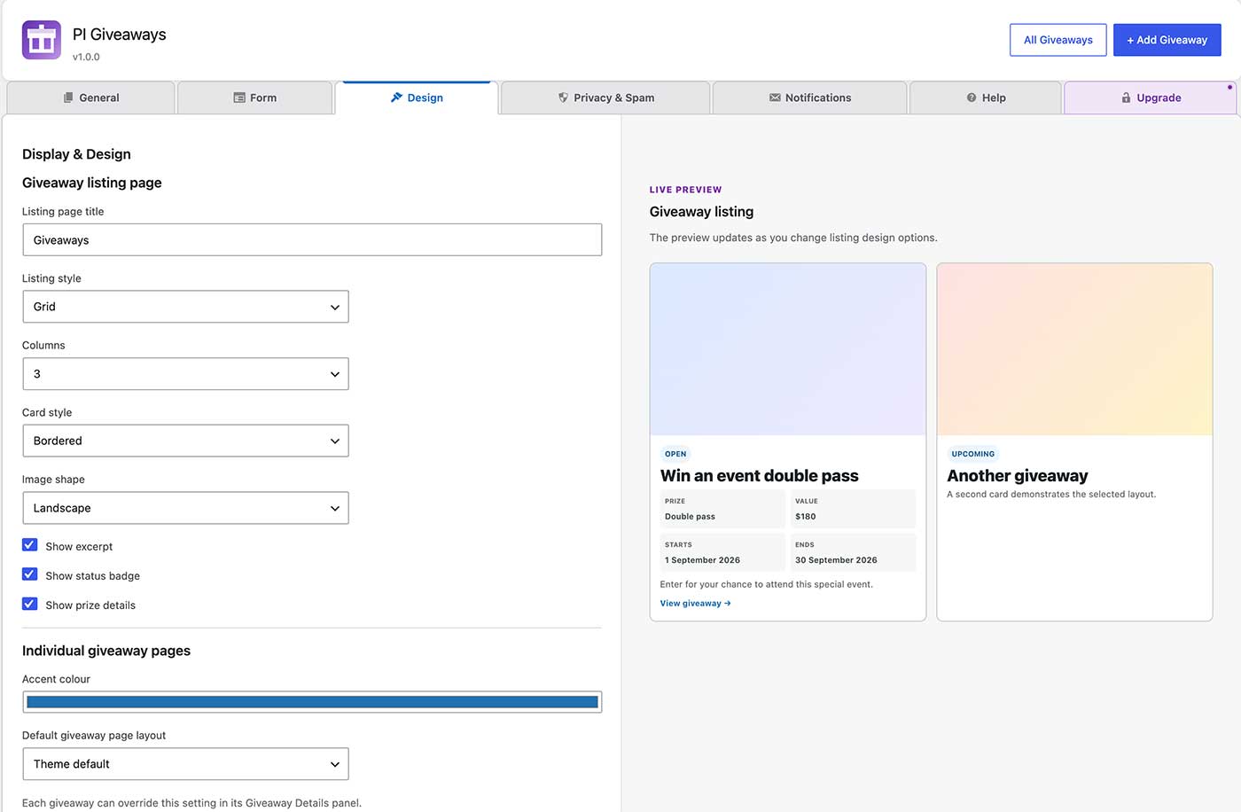 Listing design