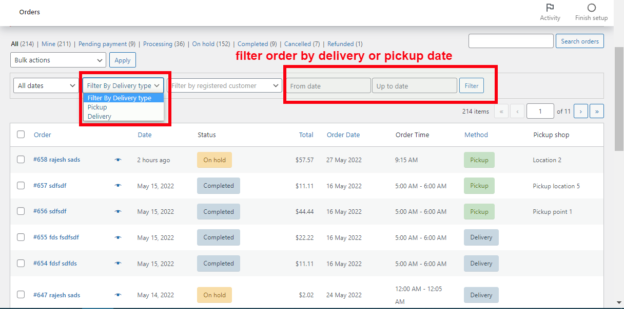 Order date, Order pickup, Order date time, Pickup Location, delivery date for WooCommerce