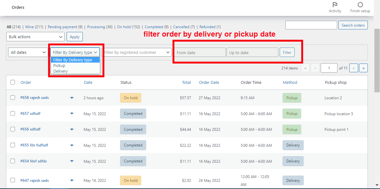 Order date, Order pickup, Order date time, Pickup Location, delivery date  for WooCommerce