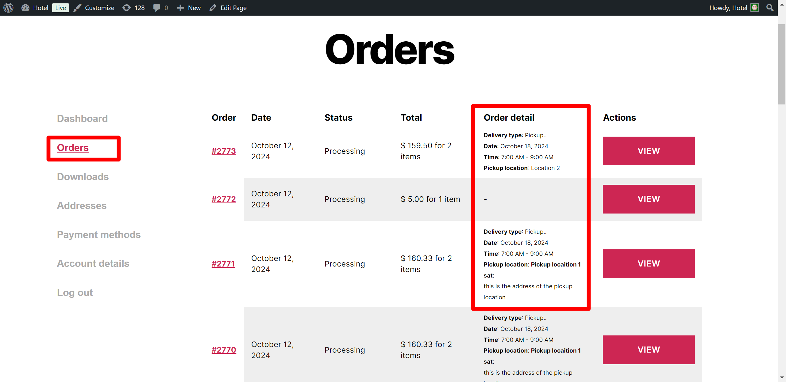 Order date, Order pickup, Order date time, Pickup Location, delivery date for WooCommerce